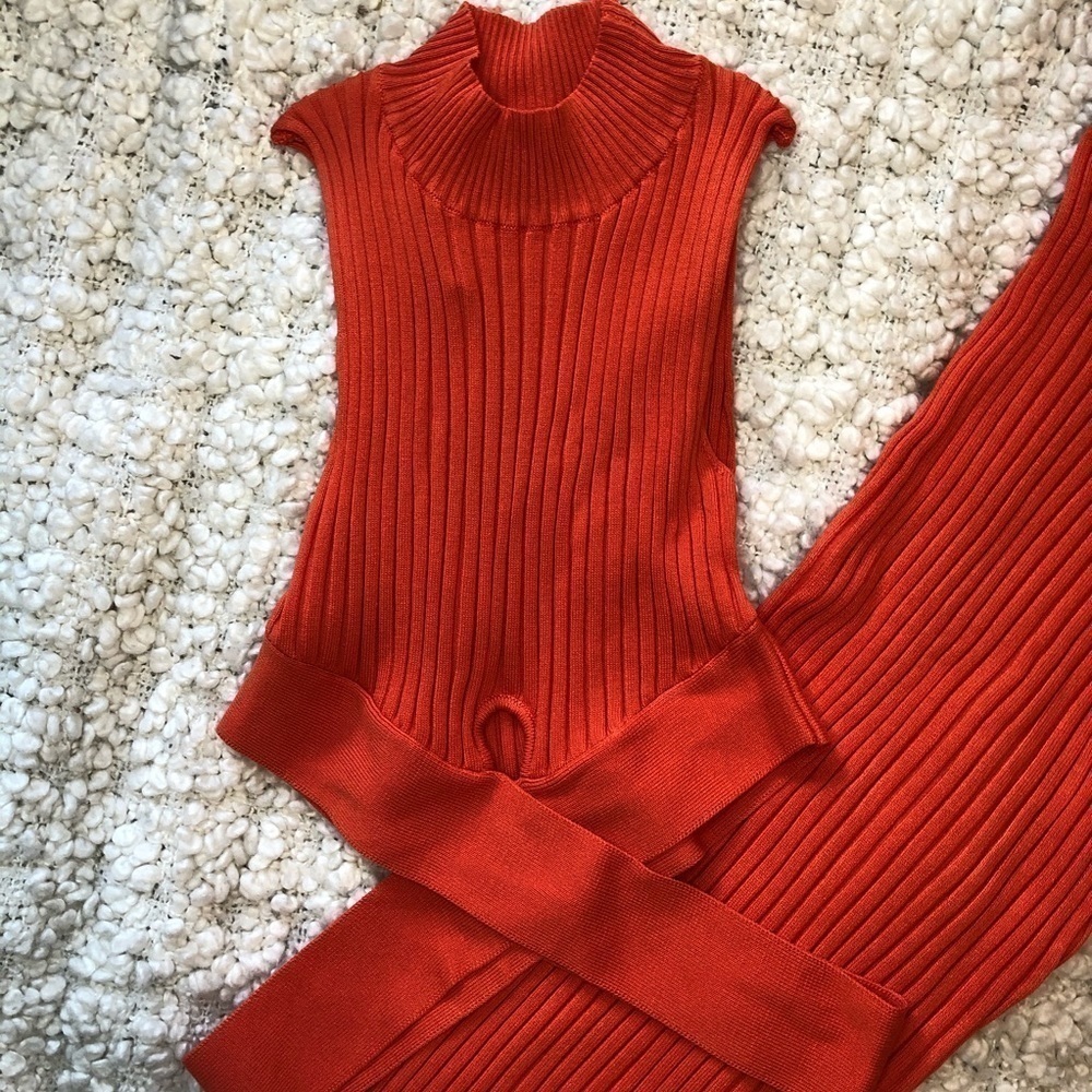 NWT Fashion Nova Orange Matching Ribbed Set - Picture 3 of 7